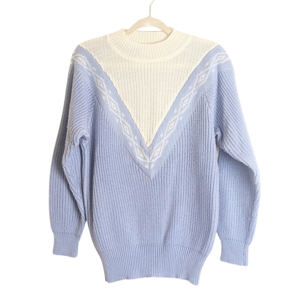 Vintage Knit Tennis Prep Pastel Blue Sweater Women's Size Medium